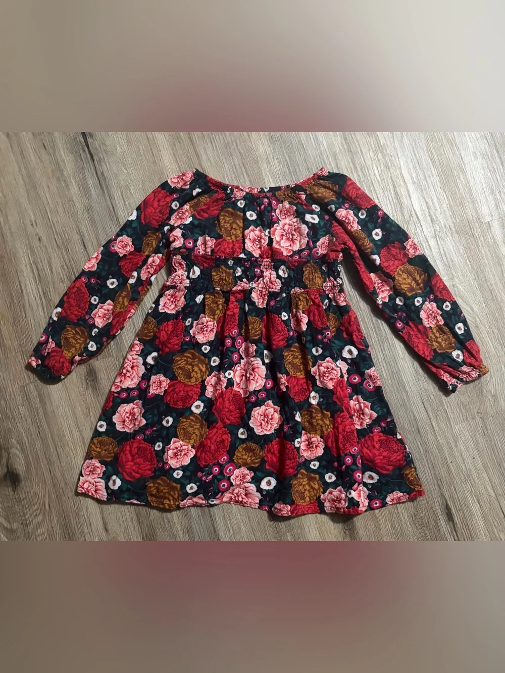 Old Navy - Floral Long Sleeve Dress - Pink, Brown & Red Blooms - Size 4T